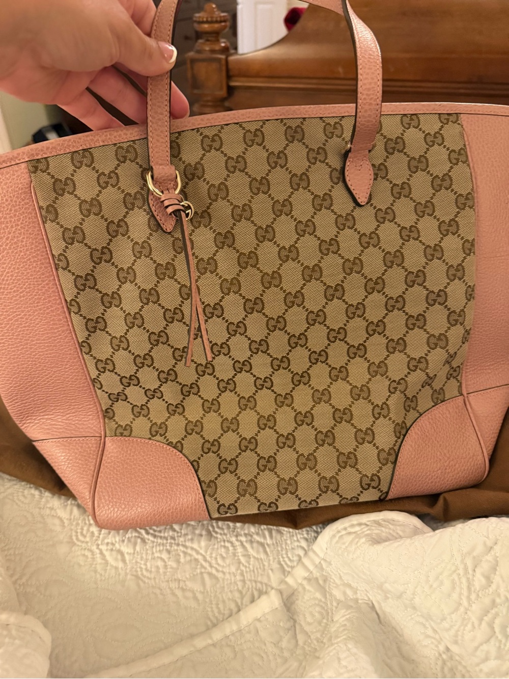 Gucci Bree GG Canvas Tote with Pink Leather Trim